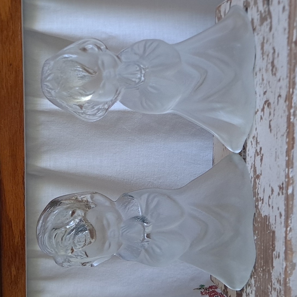 Vintage Viking Glass Praying Boy and Girl Bookends